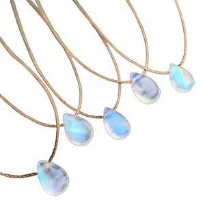 Moonstone Smooth Small Teardrop Necklace Polished Gemstone