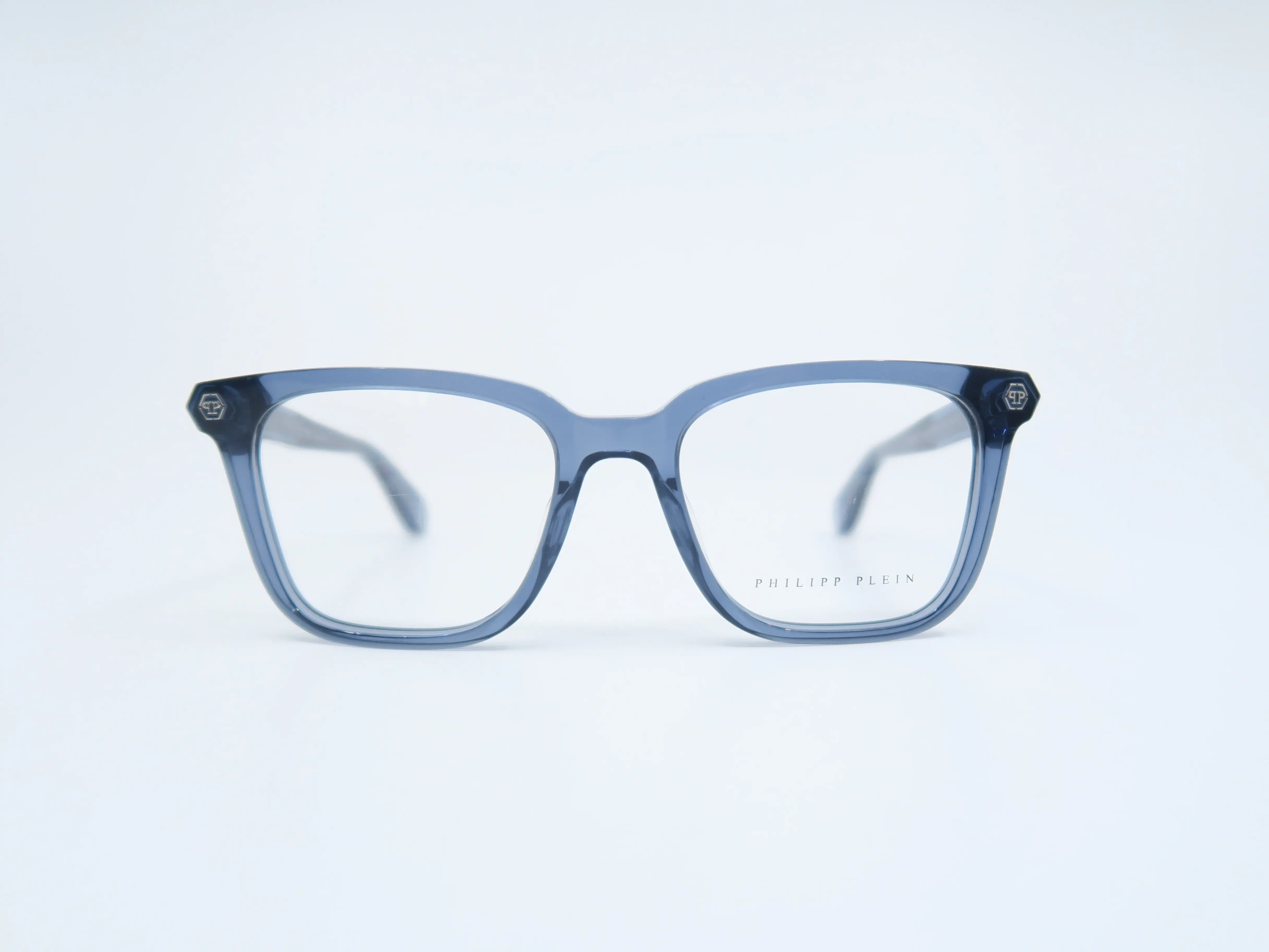 Philipp Plein FIRST TOUCH VPP015 Col.OU11 Blue Unisex Adult Full Rim Acetate Statement Frame Eyeglasses Frames with Microfiber Cloth, Statement Frame Glasses