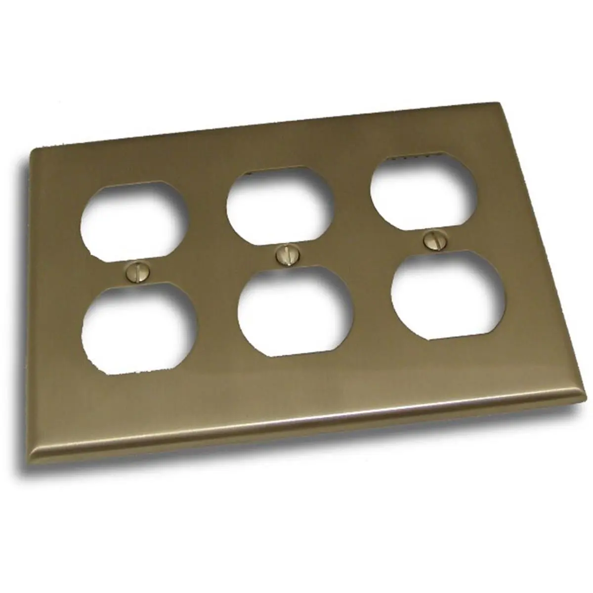 212 MAIN Decorative Metal Light Switch & Power Outlet Cover - Satin Nickel Stamped Steel Triple Receptacle Faceplate, 4.5in L x 6.375in W, Modern Rustic Traditional for Residential Home Improvement Electrical Use
