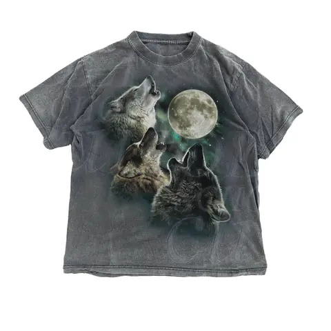 Men's Distressed Vintage 90s Cotton Casual Oversize Crew Neck Short Sleeve Street Fit Graphic T-Shirt - Howling Wolves, Wolf Moon, Wild Free Loyal, Cute, Machine Washable All-Season Streetwear Top