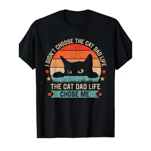 Men's Funny Cat Dad T-Shirt - "I Didn't Choose The Cat Dad Life The Cat Dad Life Chose Me" Retro Graphic Tee with Cat Face & Kitten Design, Comfortable Casual Shirt for Cat Lovers, Gift for Dad