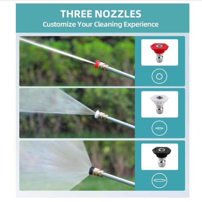 Car Washing, Patio and Pet, Jet Nozzle Power Washer for Garden Hose with 3 High-Pressure Nozzles, New Pressure Washer, Hose Sprayer Nozzle with Adjustable Spray Patterns for Garden Watering