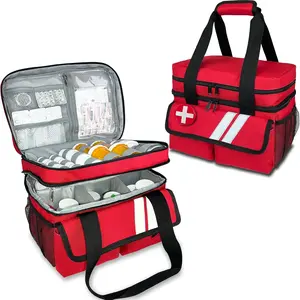 Double Layers Medicine Organizer Storage Bag with Dividers, First Aid Bag with Medic First Aid Badge, Medical Bag for Medical Supplies & Equipment