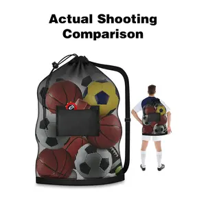 Thickened oversized sports ball bag, mesh soccer bag, heavy-duty drawstring bag, team collaboration bag for basketball, volleyball, baseball, swimming equipment, with shoulder strapsRAIMENTRY