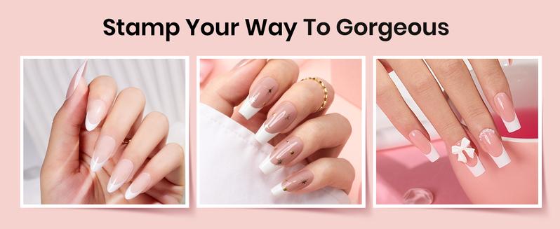 Beetles Nail Stamp, 4Pcs French Tip Tool Easy Manicure Nail Stamper Single Head Soft Silicone Long & Short French Tip Stamp Tool with 2Pcs Nail Scraper Decorations Valentine's Day Gift for Women