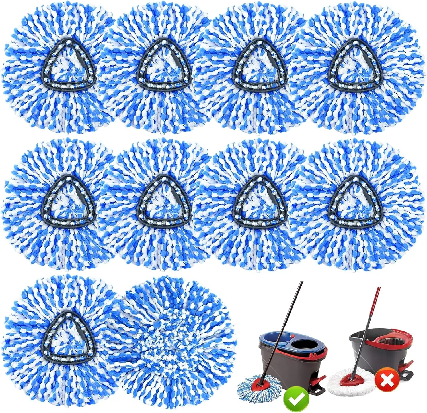10 Pack Mop Replace Heads Compatible with O-Cedar Easywring Rinseclean 2-Tank System, Spin Mop Head Replacement, Microfiber Mop Refills for Deep Cleaning, Washable and Reusable