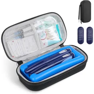 Insulin Travel Case, EVA Hard Diabetes Bag with 2 x Ice Packs & Ice Brick (Hold 2 Pens) for Supplies Keep Medicine Cool, Black