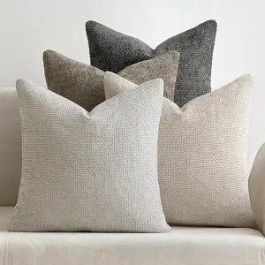 Pack of 4 18x18 Inch Couch Throw Pillow Covers Neutral Soft Decorative Chenille Farmhouse Boho Cushion Covers for Mid Century Modern Spring Home Decor Sofa Bedroom Living Room