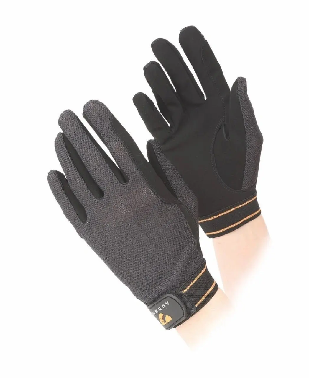Shires Aubrion Mesh Riding Gloves - Ladies Breathable Non-Slip Equestrian Gloves with Synthetic Suede Palm Black / Large