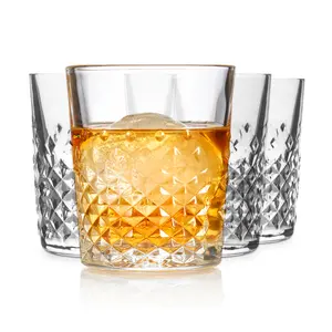 Libbey Carats Double Old Fashioned Glasses Set of 4, 12 oz, Clear Faceted Cocktail Glass Set, Vintage Whiskey Rocks Glass Set for Special Occasions