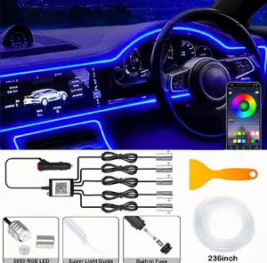 276 Inch 8-Color Synchronized Music RGB Car Neon Lights - 5-in-1 LED Light Strips with APP Control Environment Lighting Kit - Fiber Optic In Car Neon Lights Set dynamic  ambient  light
