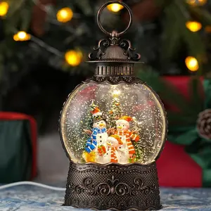 Light Up Snow Globe with Snowman Family, Musical Christmas Snow Globes with Timer - USB Plug or Battery Operated Glitter Globe Indoor Christmas Decorations