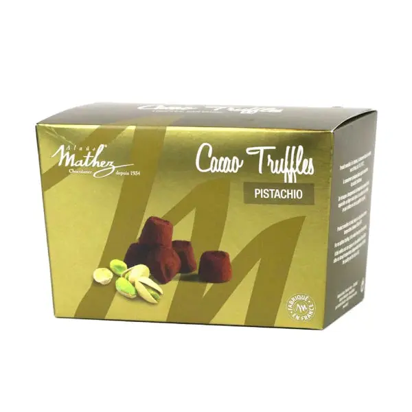 Mathez Cocoa-powdered Pistachio Truffles 250g gourmet chocolate