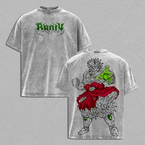 Broly Legendary Super Saiyan Double Printed Oversized Washed Tee, DB Anime Manga Heavyweight Cotton Unisex Streetwear Gift