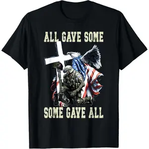 Y2K Summer Viral Print Oversized Graphic Vintage Unisex TeeAll Gave Some Some Gave All US Flag Soldier Memorial Day T-Shirt