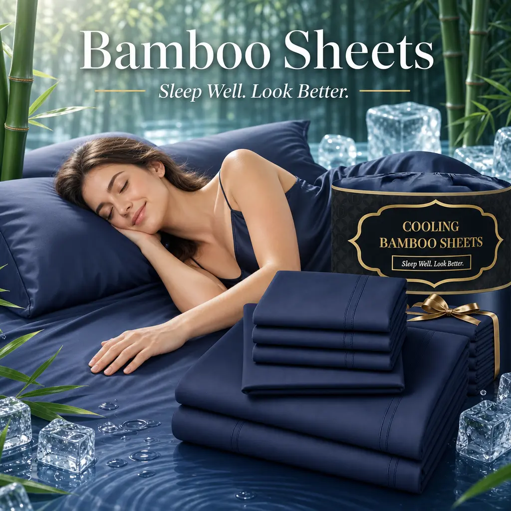 Jollyvogue Extra Deep Pocket Bamboo Sheets - 6 Pcs Breathable & Cooling Bamboo Bed Sheet Set, Hotel Luxury Fitted Sheet Set, Soft Wrinkle-Free & Machine Washable For Extra Deep Mattresses, Room Decor, Full/Queen/King Size Sheet & Pillowcase Sets