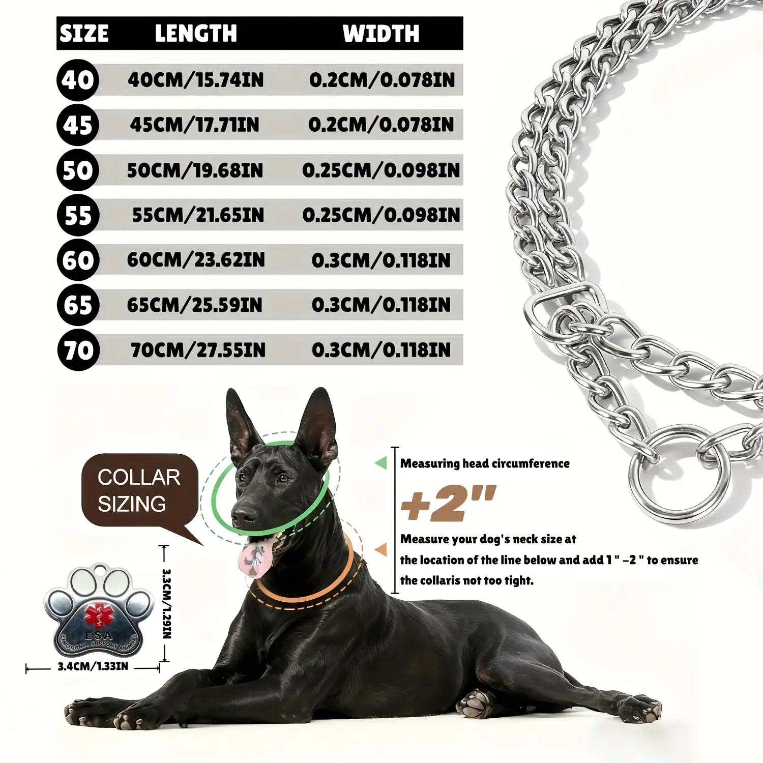 Heavy Duty Double Row Metal Cuban Chain Dog Collar - Multi-Size Imitation Stainless Steel Zinc Alloy Collar with Double Locks, Anti-Bite Design, Sturdy Links for Small, Medium Dogs, Collars