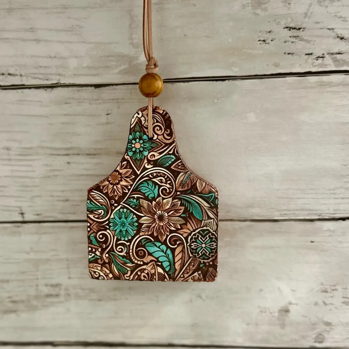 hanging car freshie, cow tag, faux leather cardstock