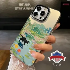 Phone Case for iPhone 15 Pro Max 16 Plus 14 13 12 11 XR XS Black Cat Adventures Pattern Matte Military-Grade Drop Protection Silicone Cover