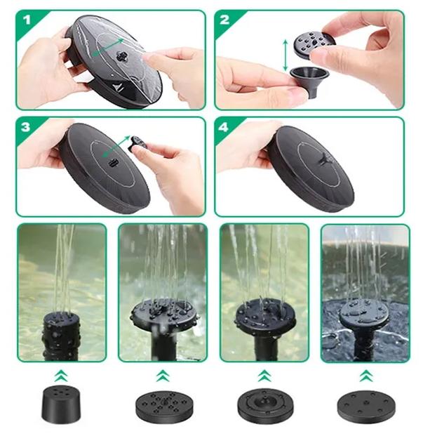Solar Power Bird Bath Fountain Upgrade 1.4W Solar Fountain With 4 Nozzle