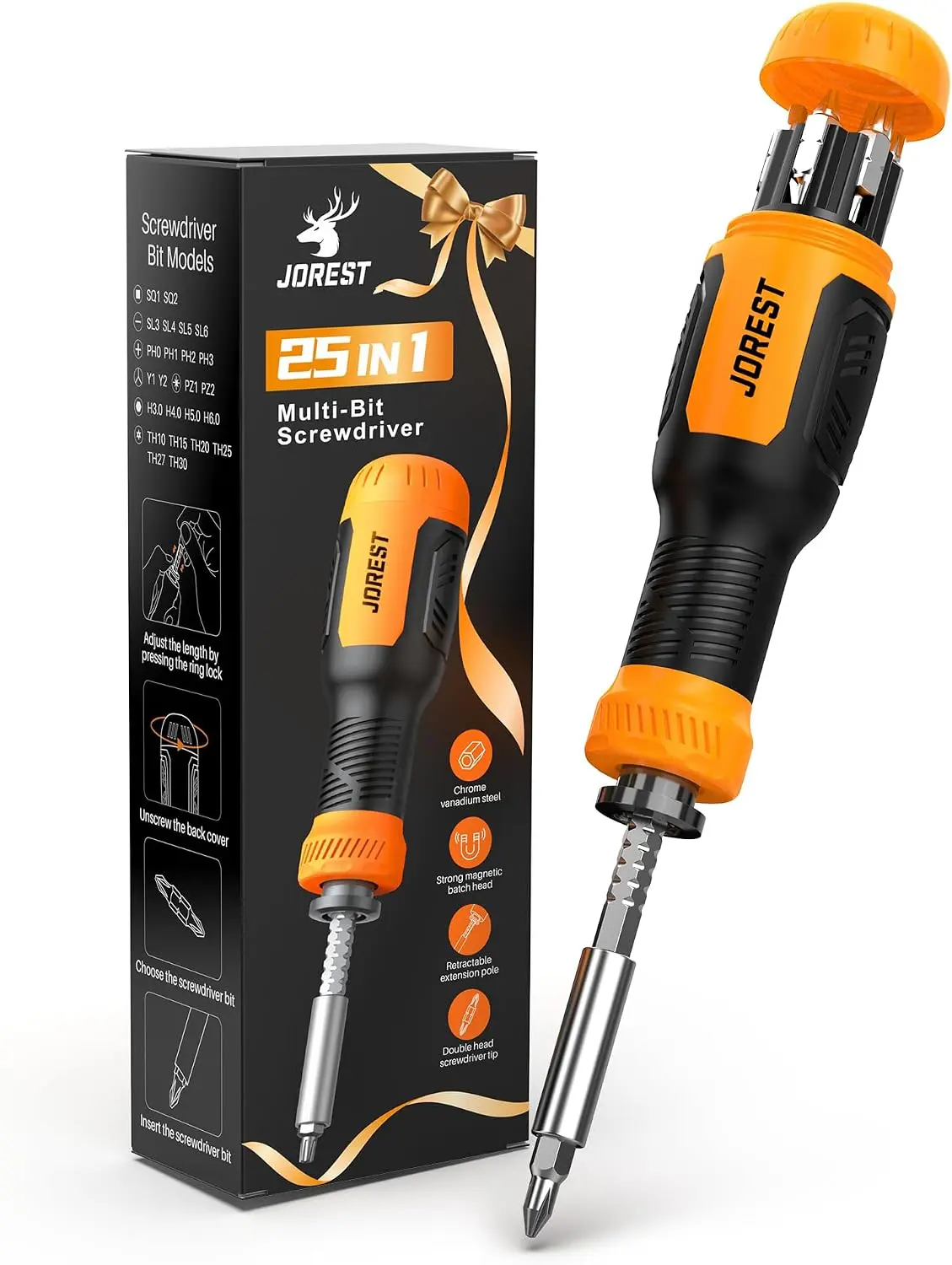 JOREST 25 in 1 Multi Screwdriver Set, Magnetic Screwdriver Multitool | Screw Driver with Torx, Flat Head, Phillips, Hex, Square, Portable Screwdriver All in One Tool Kit for Daily Repairs, Outdoor