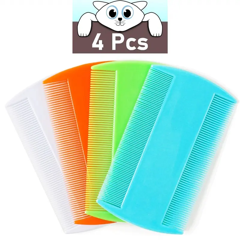 4-Piece Anti-Cavity Pet Combs, Dense Tooth Design, Plastic Material, Perfect for Dog & Cat Grooming, Lice Removal Tool, Clean