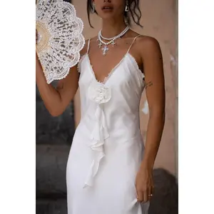 Prosecco White Rosette Frill Maxi Dress