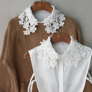 Women's Elegant & Lace Embroidered Detachable Collar, Floral Pattern, Beaded Decor, Versatile Accessory for Winter