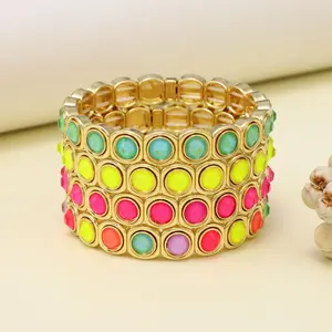 Dopamine Color-Clash Bracelet Cross-border Zinc Alloy Enamel Chain Aesthetic Stacking Jewelry 2025 Gift Box Packing