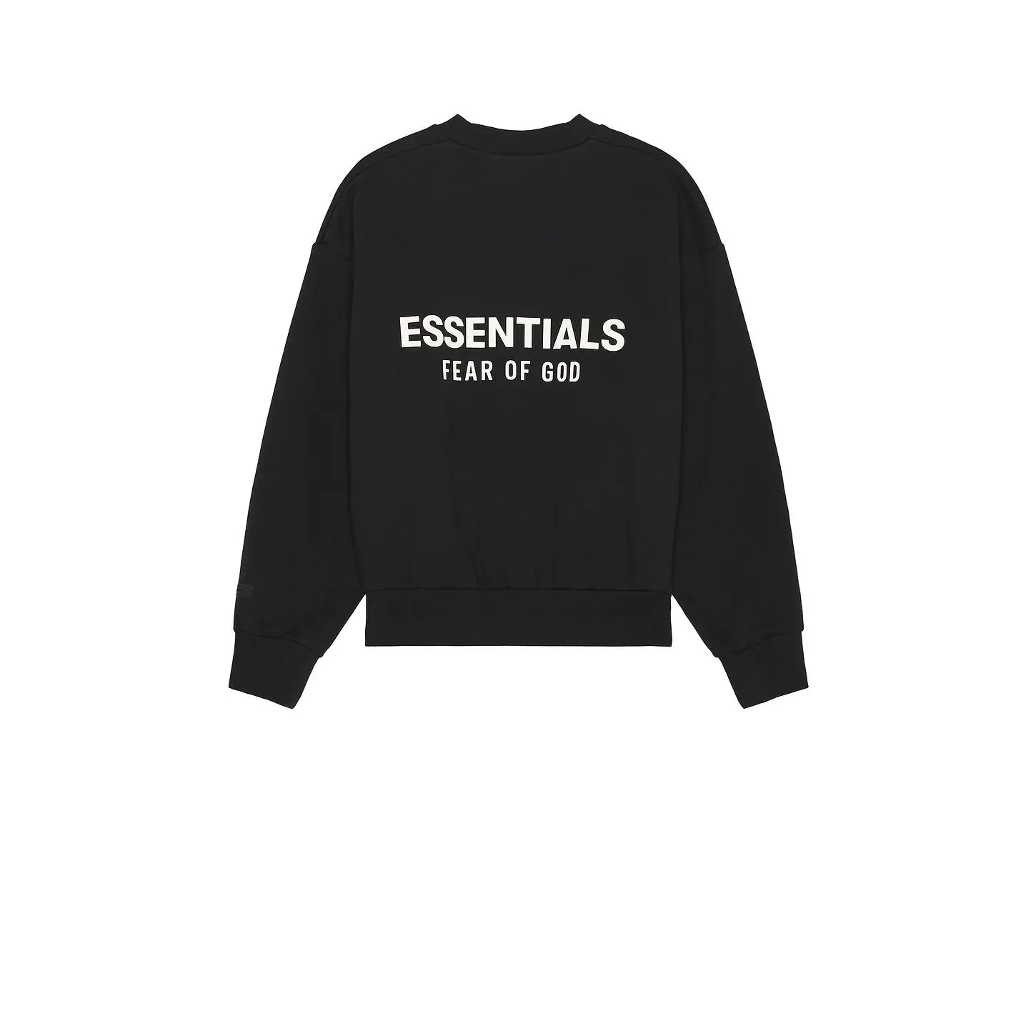 Fear of God ESSENTIALS Classic Fit Fleece Crew Neck Sweatshirt in Jet Black Fear of God ESSENTIALS Classic Fit Fleece Crew Neck Sweatshirt in Jet Black