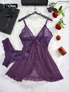 Women's Sexy Lingerie Set, Mesh Robe with Straps, Perfect for Home & Hotel, Ideal Valentine's Day Gift, Comfortable Sleepwear