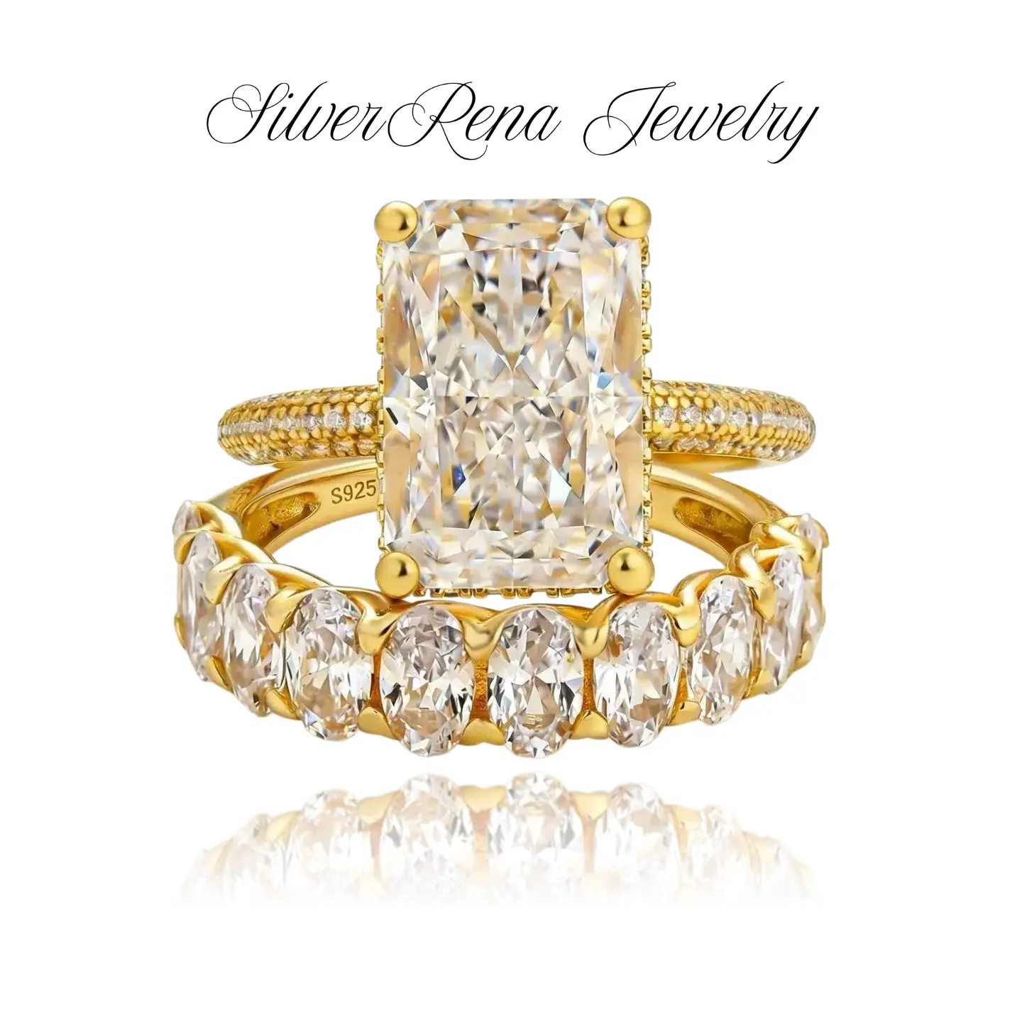 Women's S925 4.0 Ct Radiant Cut 5A Cubic Zirconia Engagement Ring Set, High-Quality Glamorous Luxury Artificial Gemstone Ring, Ideal for Mother's Day, Daily Wear, Party Gifting, Wedding Set