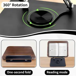 PrimPick Heavy-duty adjustable height Angle bookshelf (360° rotation) - foldable desktop storage device, lightweight and suitable for home, office, school, kitchen - Compatible with books, Kindle,  laptop - Brown finish, multi-functional reading tool