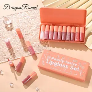 DragonRanee 10 Colors Orange Water Sample Lip Glaze Lipstick Set Moisturizing Dual-use for Lips & Cheeks Waterproof Long-lasting Travel-friendly K-beauty Inspired