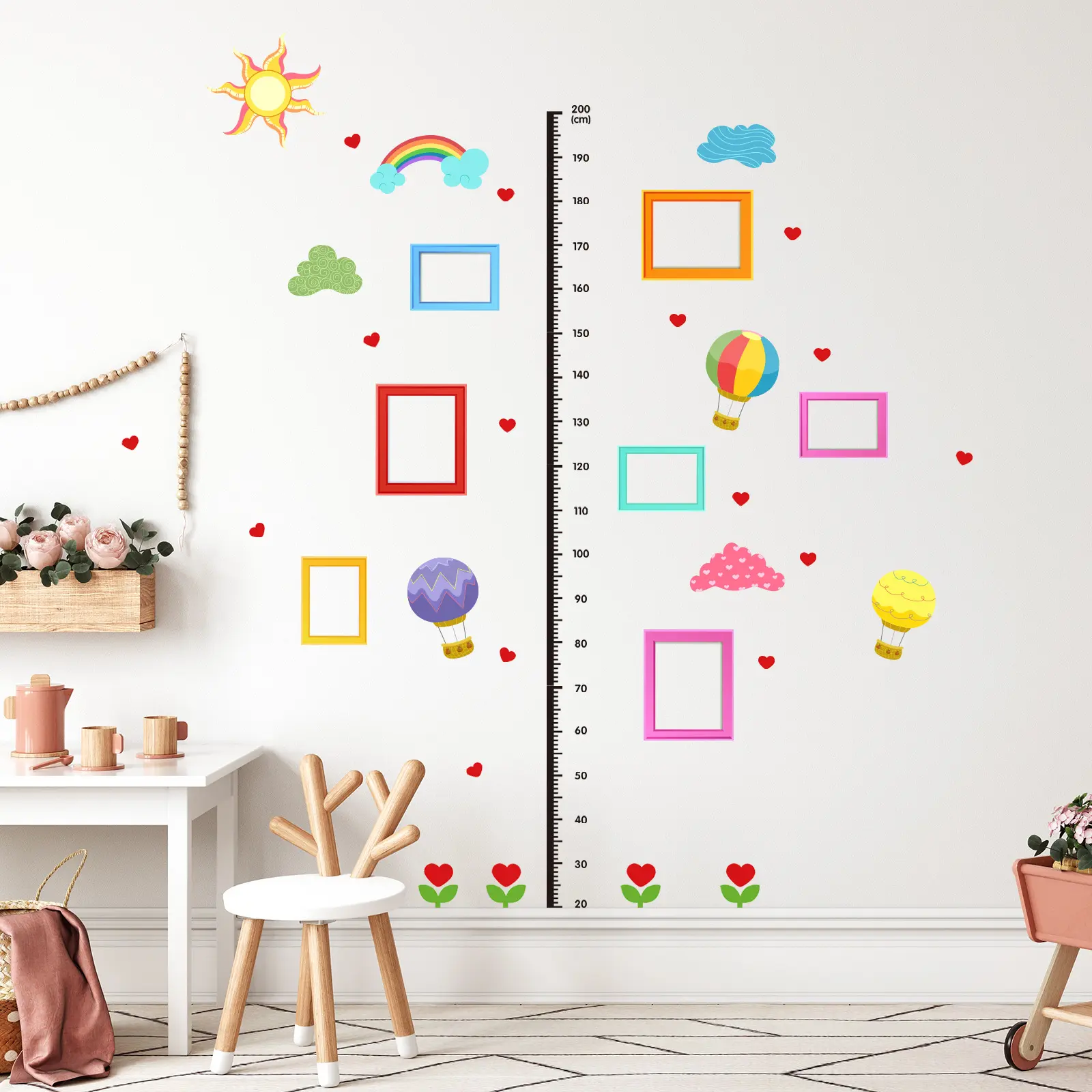 Colorful Rainbow and Sun Height Growth Chart Vinyl Wall Stickers Wall Decals Decorative Wall Sticker for bedroom, Playroom, Daycare, Nursery, Playroom, Classroom, School, DIY Home Decoration Decoration Items(Waterproof)