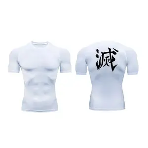 Demon Slayer Print Compression Shirts for Men Gym Workout Fitness Undershirts Short Sleeve Quick Dry Athletic Tees T-Shirt Tops