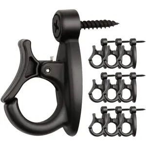 Elrswy 40Pack,Light Hanger Hooks,String Light Hooks,Screw-in Hooks for  String Lights and Wire,,Wind Chimes,Plastic,Black, Wall, Hooks-SQ-01