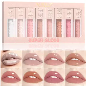 DUNUF Lip Gloss Set for Girls 8 Colors Nude Glow Lip Gloss Kit, Waterproof Long Lasting Lip Glow Oil, Non-sticky Shine Lip Makeup Set, Gift for Women vet or beauty korean y tinted doll by soleon
