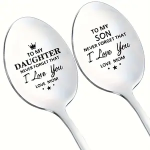 1/20pcs Stainless Steel Spoon, Laser Engraved Spoon, Long Handle Spoon To My Daughter/Son, Stainless Steel Spoon, Engraved Spoons Coffee Tea Spoon Gift For Family Gathering, Birthday Gifts, Utensils