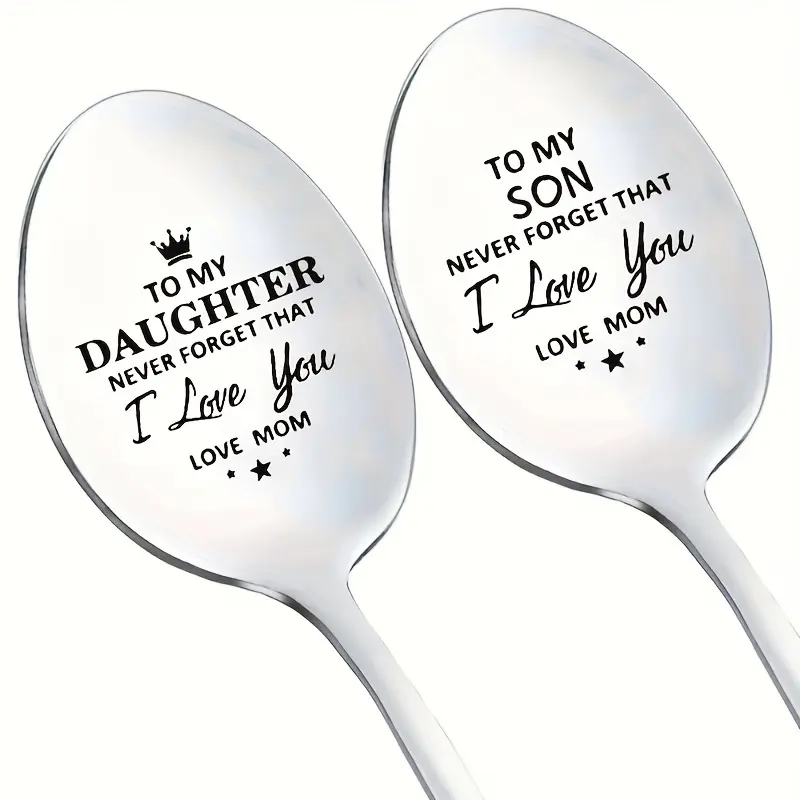 1/20pcs Stainless Steel Spoon, Laser Engraved Spoon, Long Handle Spoon To My Daughter/Son, Stainless Steel Spoon, Engraved Spoons Coffee Tea Spoon, Soup Spoons Stainless Steel, Gift For Family Gathering, Birthday Gifts, Utensils,  Home Kitchenware