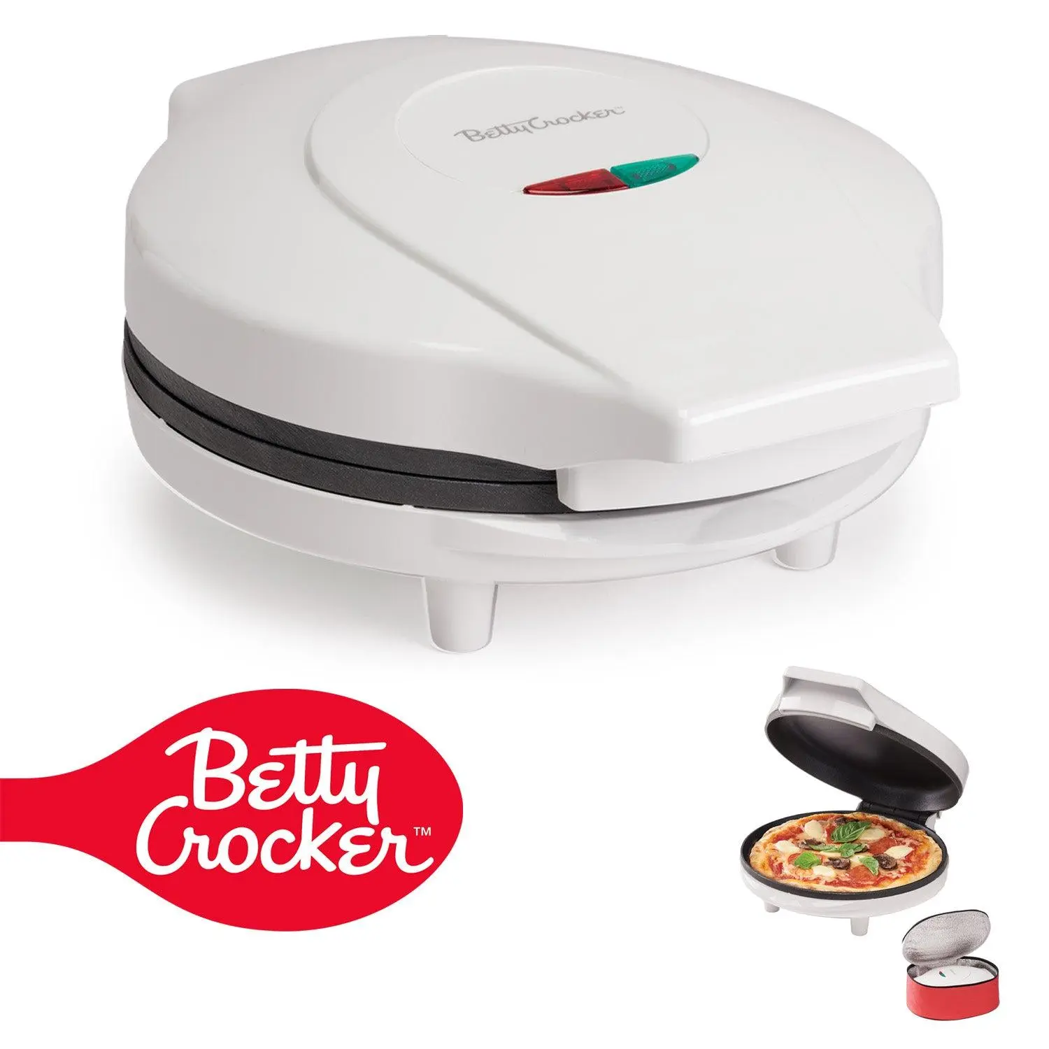 Betty Crocker 8-Inch Travel Pizza Maker Plus, Indoor Electric Grill with Insulated Travel Bag, Nonstick Pan for Pizzas, Quesadillas, Nachos and more, Personal Pizza Machine, 760W, BC-4959CW, White