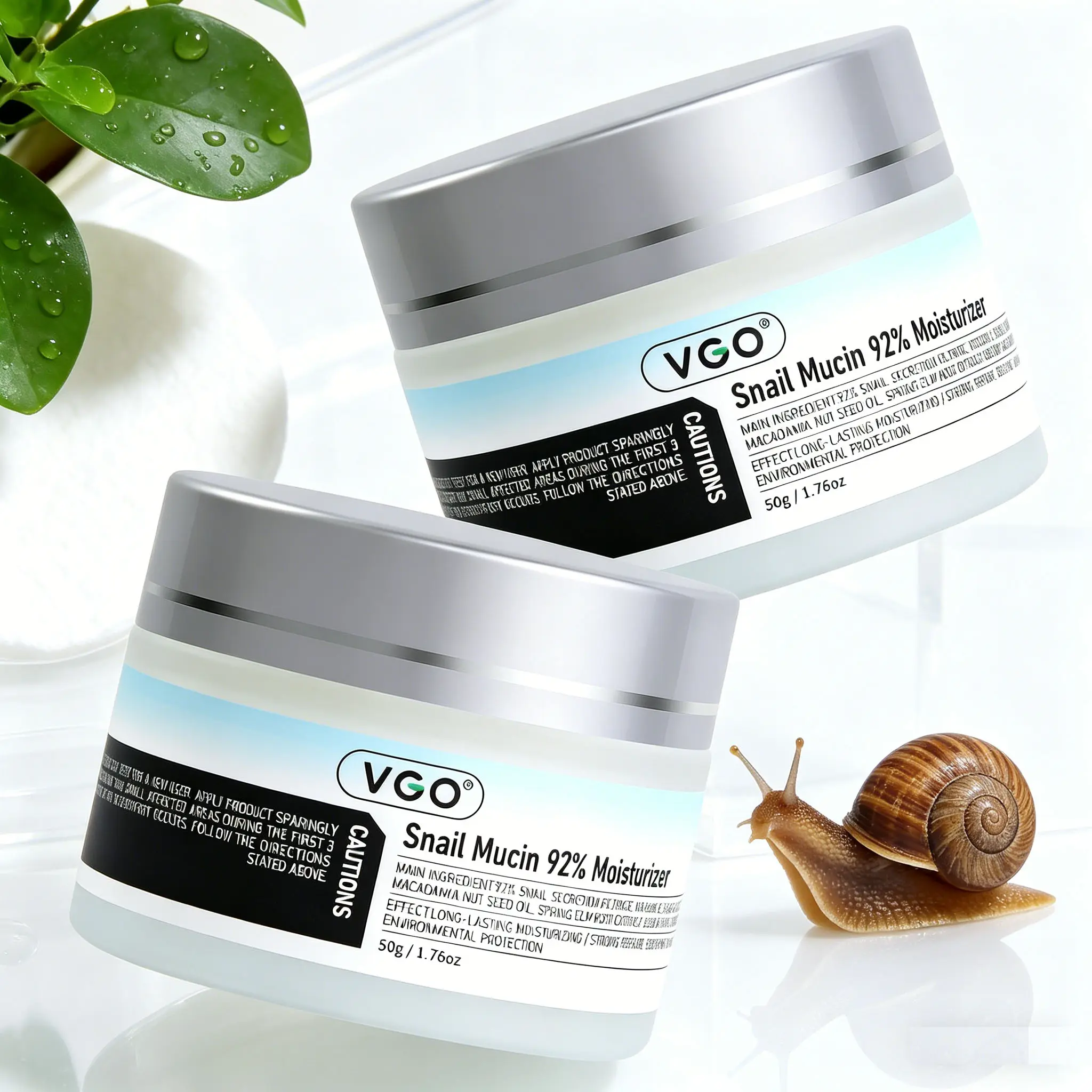 VGO 92% Snail Mucin & Vitamin C Charcoal Face Moisturizer Gel Cream - 50g, Daily Moisture Nourishing, Sun Protection, Glow Up, SPF Makeup Compatibility, Smooth Skin Routine, Oil Control, Skin Repair for All Types