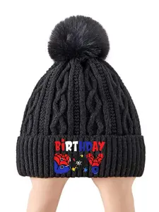 1pc，Spiderman Birthday Knitted Beanie Hat with Pom Pom Cute Cartoon Winter Warm Cap Birthday Party Accessory