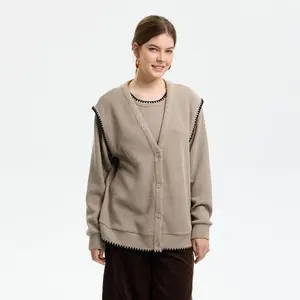 Women's Whipstitch Detail Cardigan Sweater - Universal Thread Brown M