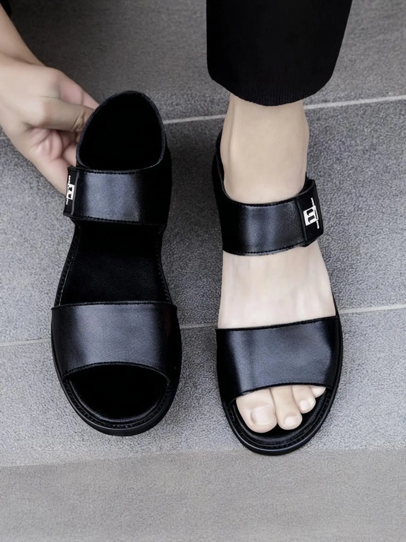 Men's Buckle, Outdoor Casual Business Shoes, Fashion Classic Slip-On Flip Flops, Comfortable Summer Footwear, Leather Sandals, Pu Leather Sandals
