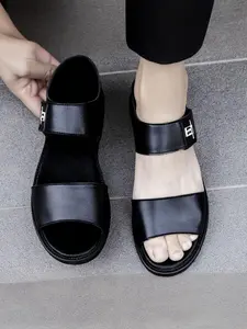 Men's Buckle, Outdoor Casual Business Shoes, Fashion Classic Slip-On Flip Flops, Comfortable Summer Footwear, Leather Sandals