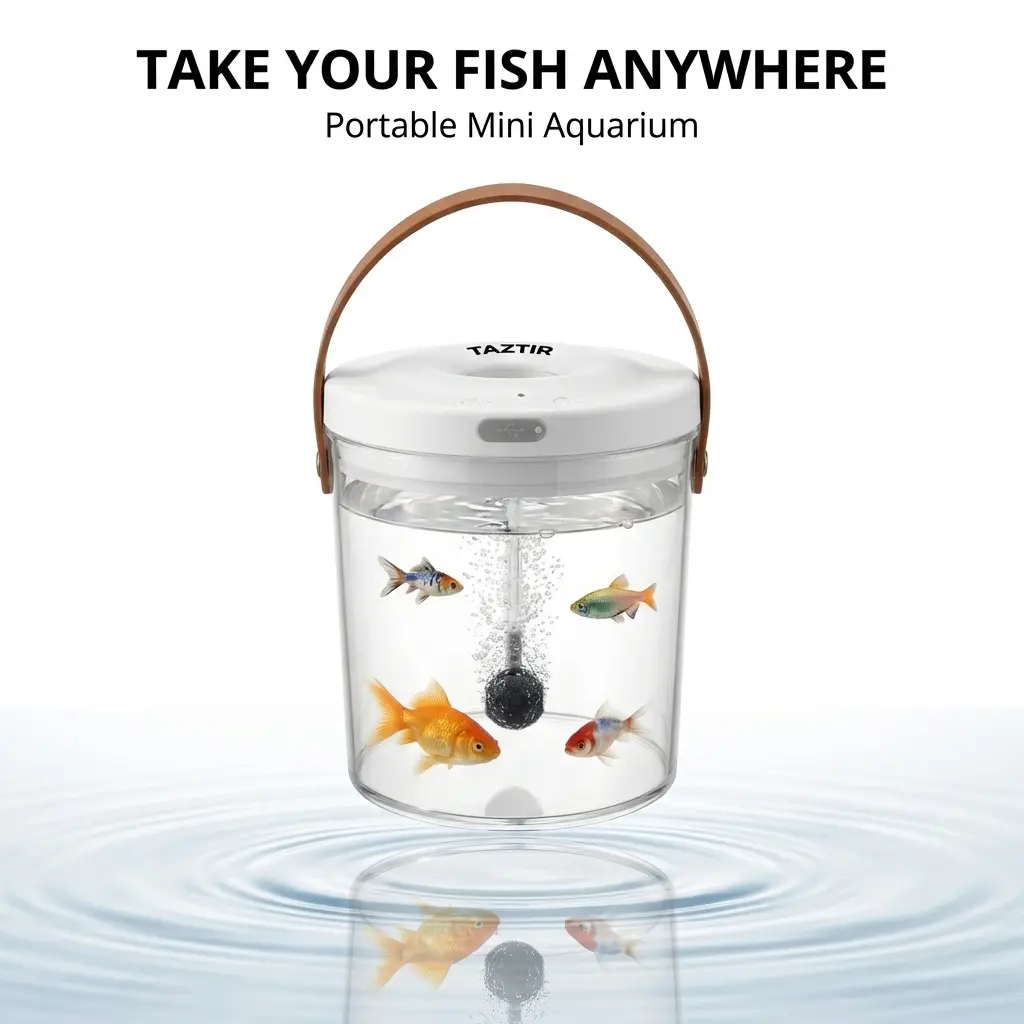 Portable Mini Aquarium Fish Tank - Freshwater Fish Tank, Silent Pump Circulation, 7-Color LED Light, Oxygen Supply, Handle Top, Desktop Pet Aquatic Decor for Office, Home