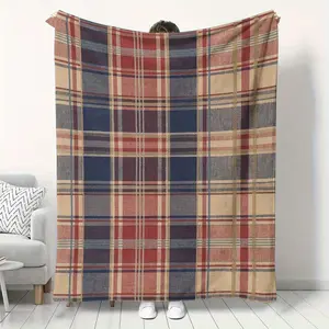 Comfortable Plaid Flannel Blanket - Soft, Warm, Lightweight, Classic Check Design in Blue, Red, Beige, and White - Perfect for Sofa, Bed, or as a Gift - Full Size for Living Room or Bedroom Comfort, Bed Blanket