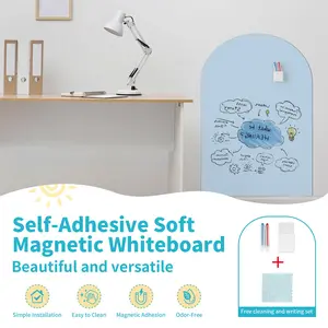 1pc Flexible Magnetic Whiteboard Roll with Easy to Tear Adhesive, Anti Fouling Surface for Kids Drawing and Weekly Planning, Includes Storage Box and Crayons