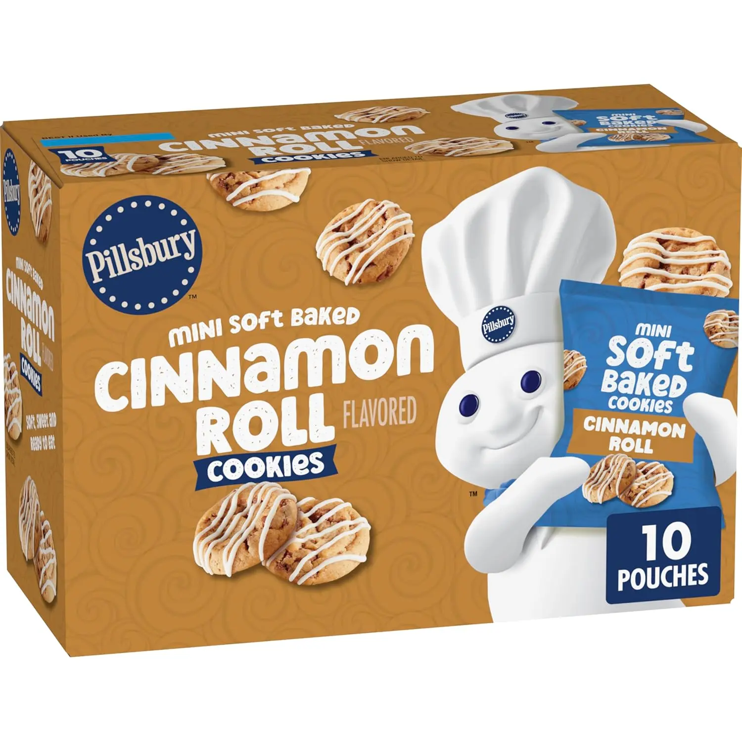 Pillsbury Mini Soft Baked Cinnamon Roll Flavored Cookies, 10 ct | Iconic Cinnamon Roll Flavor In A Bite-Sized Soft Baked Cookie, Ready To Eat, No Baking Needed, Great For Snacking